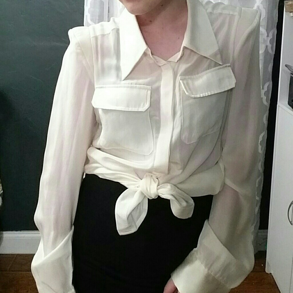 Line & Dot Silk Sheer Blouse